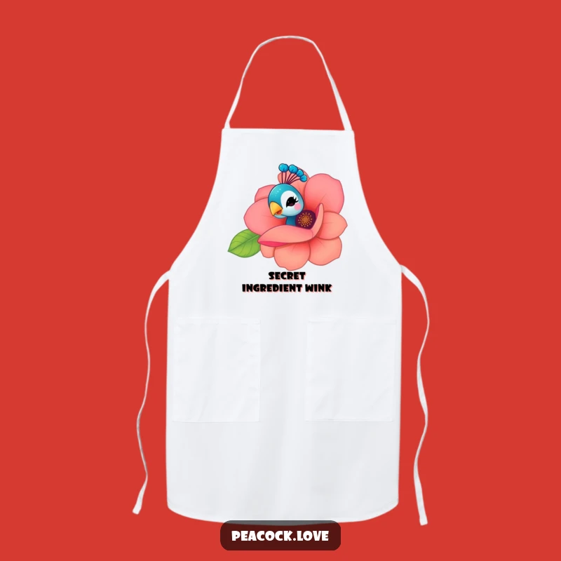 Funny Kawaii Peacock Flower Wink Apron: Kitchen Playfulness & Humorous Gift