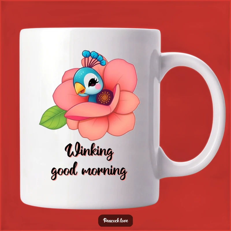 Funny Kawaii Peacock Flower Wink Mug: Playful Surprise & Humorous Gift