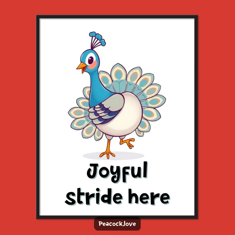 Funny Kawaii Peacock Strut Digital Art: Cheerful Decor & Instant Gift