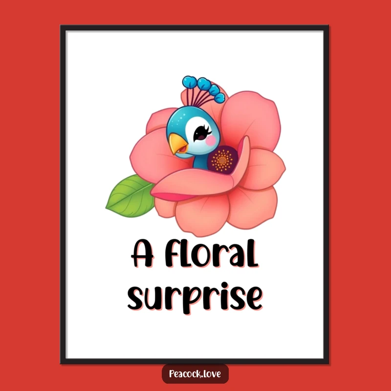 Funny Kawaii Peacock Flower Wink Poster: Playful Art & Humorous Gift