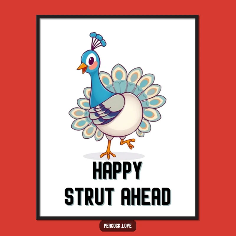 Funny Kawaii Peacock Strut Poster: Cheerful Art & Humorous Gift