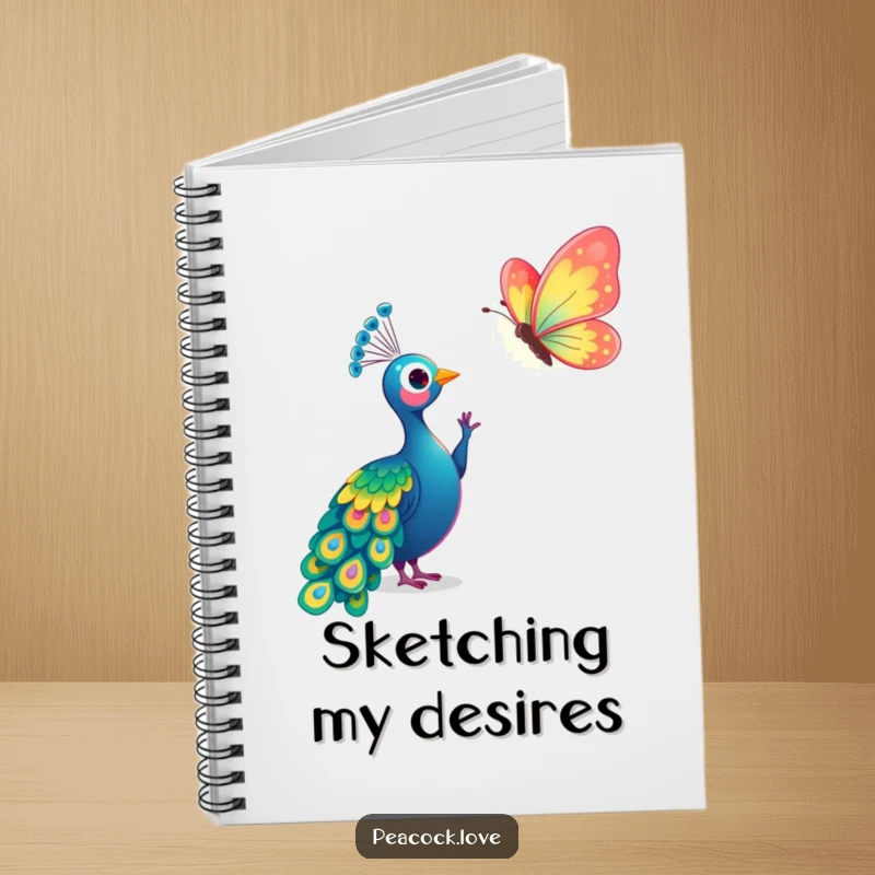 Funny Kawaii Peacock Butterfly Notebook: Journal with a cute peacock reaching for a colorful butterfly. Gift.